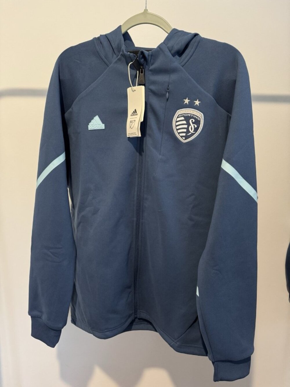 Adidas Sporting KC Anthem Jacket Men's Large Blue Full-Zip MLS NWT $110